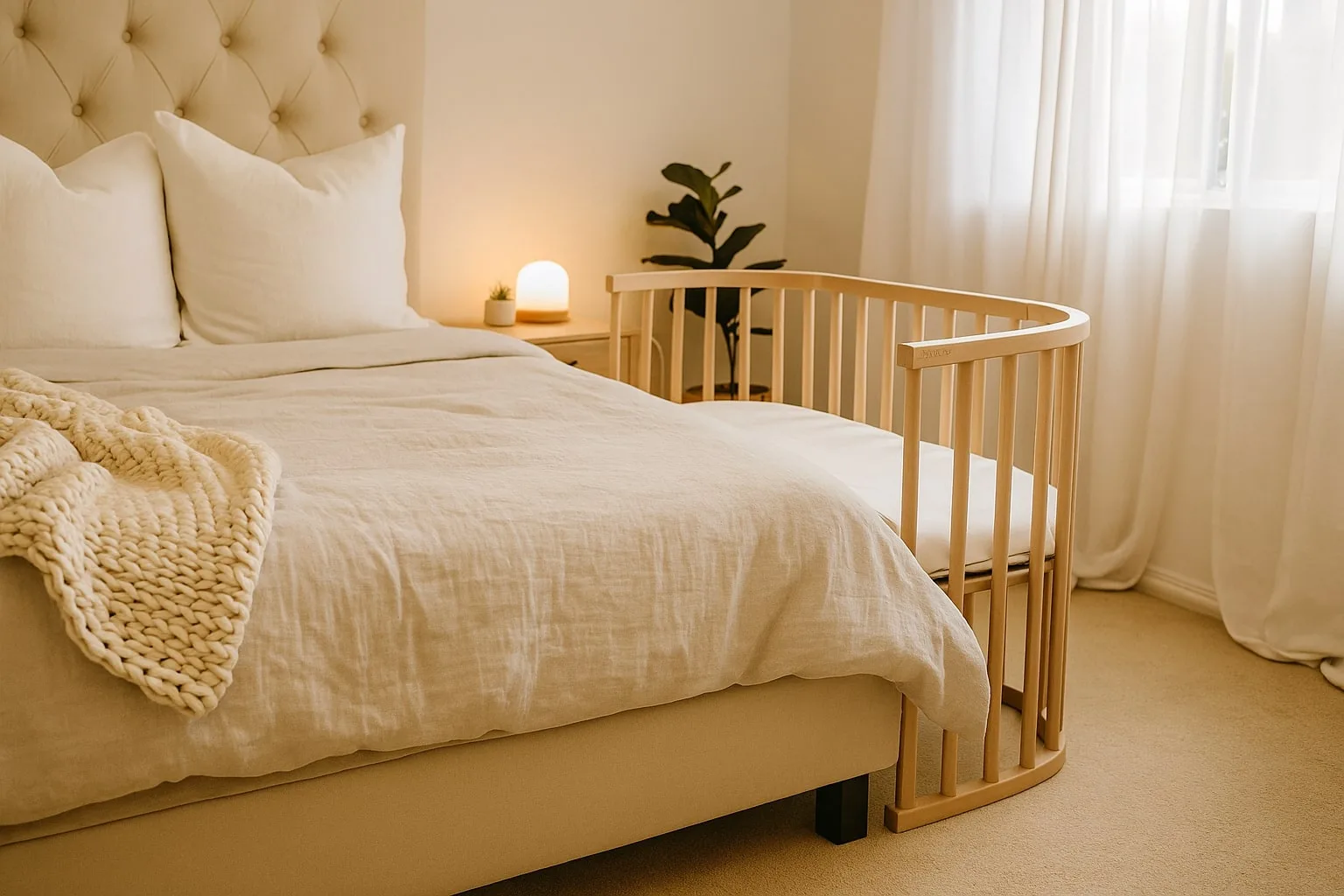 Modern nursery with white crib and mint accents