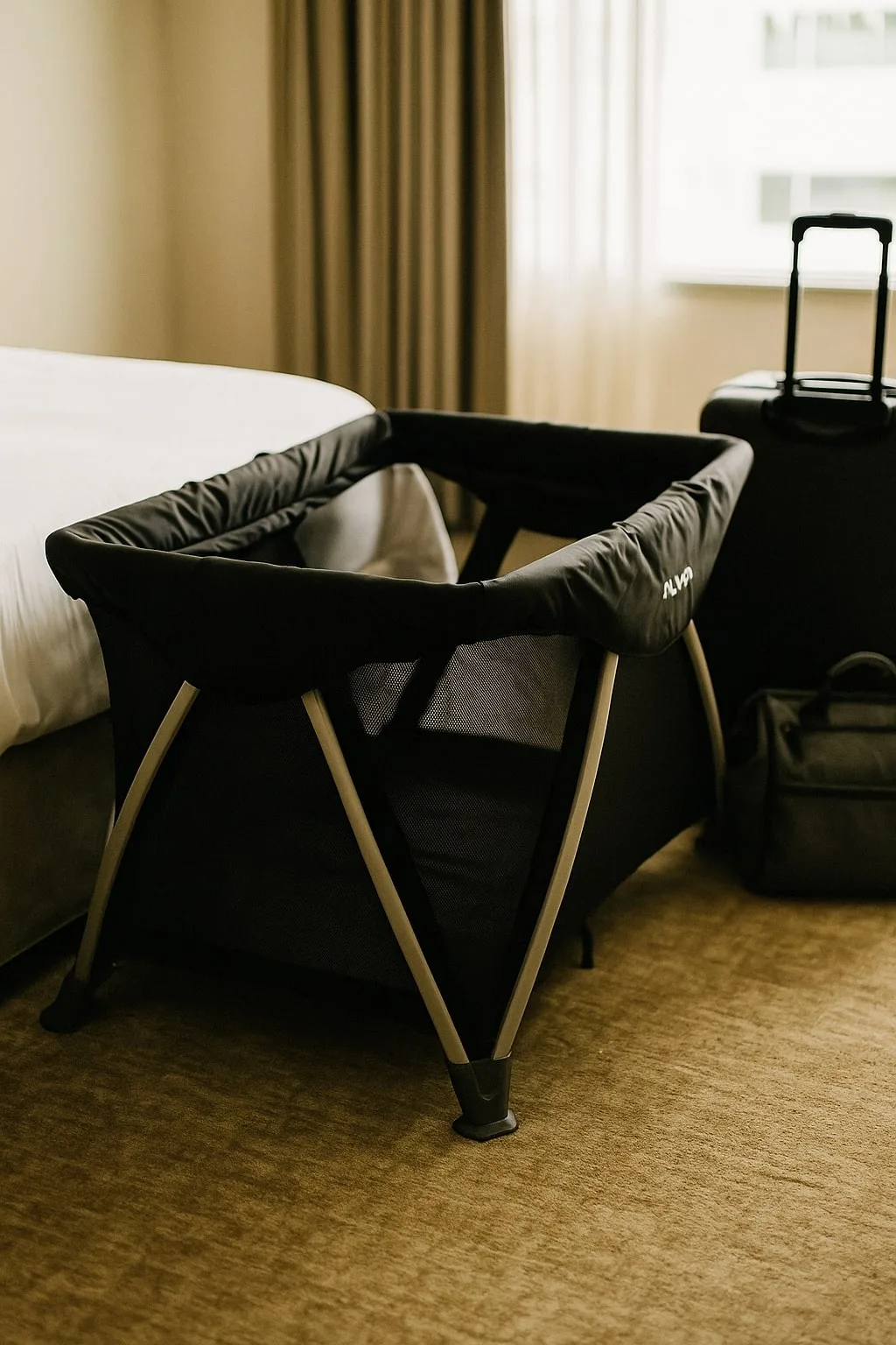 Parent looking at crib features